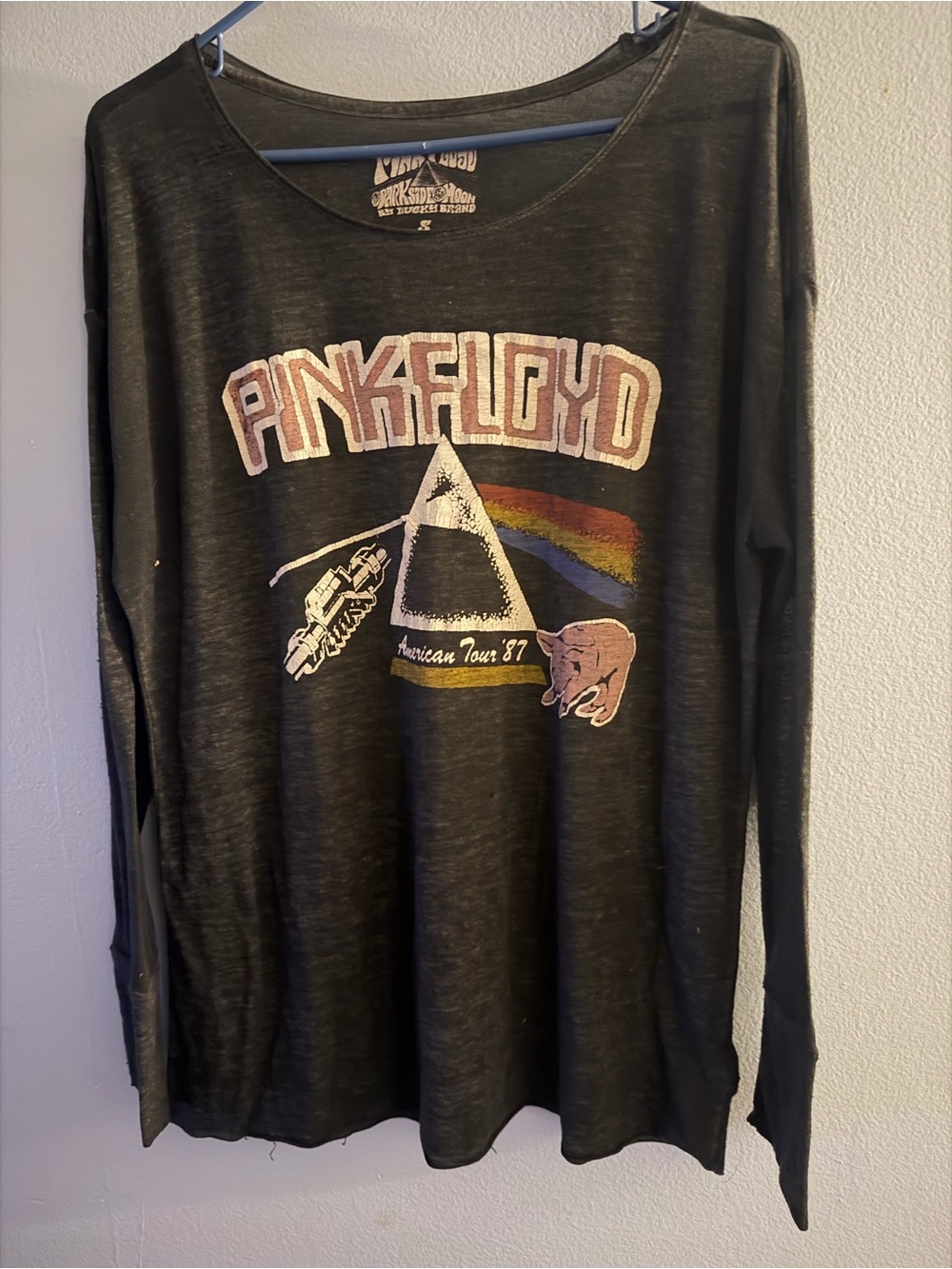 Lucky Brand Black Long-Sleeve Pink Floyd Graphic Tee with Rainbow Print